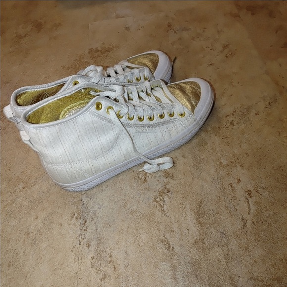 Adidas Honey White & Gold Pinstripe High Tops - Picture 12 of 16